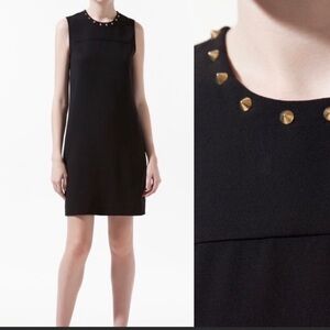 Zara Black Gold studded spikes collar shift dress Size S